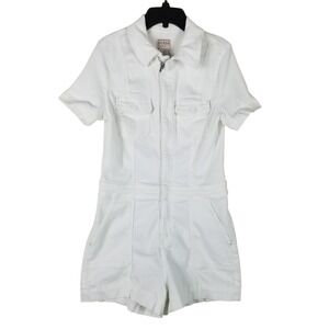 Guess Denim Romper Women Medium White Zip Front W2GD89D3AF4 Utility Short Sleeve